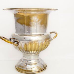 Vintage Silver & Brass Urn Vase With Dual Handles | Classic Champagne Chiller